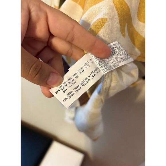 Zara V-neck Yellow/brown print3/4 Sleeve Linen Blend Dress NWT  Size 7 - Picture 5 of 6